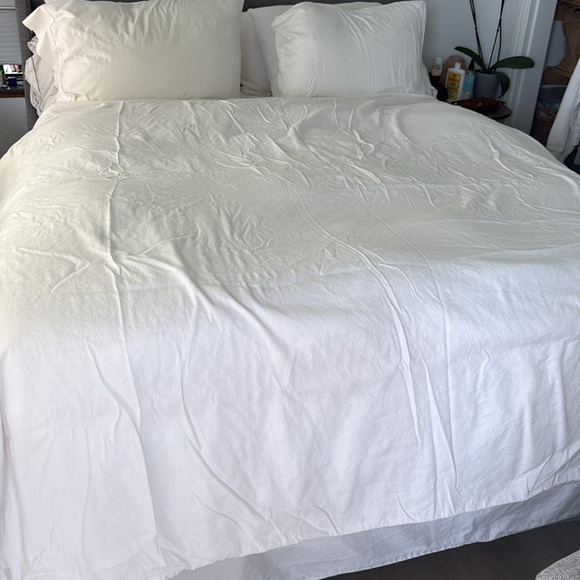 West Elm Hemp cotton ivory w/ sand stripe duvet cover f/q set - Picture 5 of 8